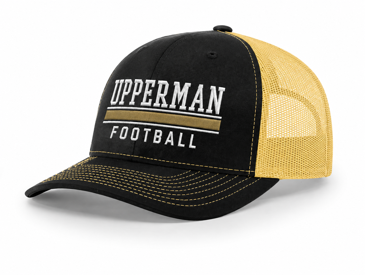 "Upperman Football" Hat, Black/Vegas Gold