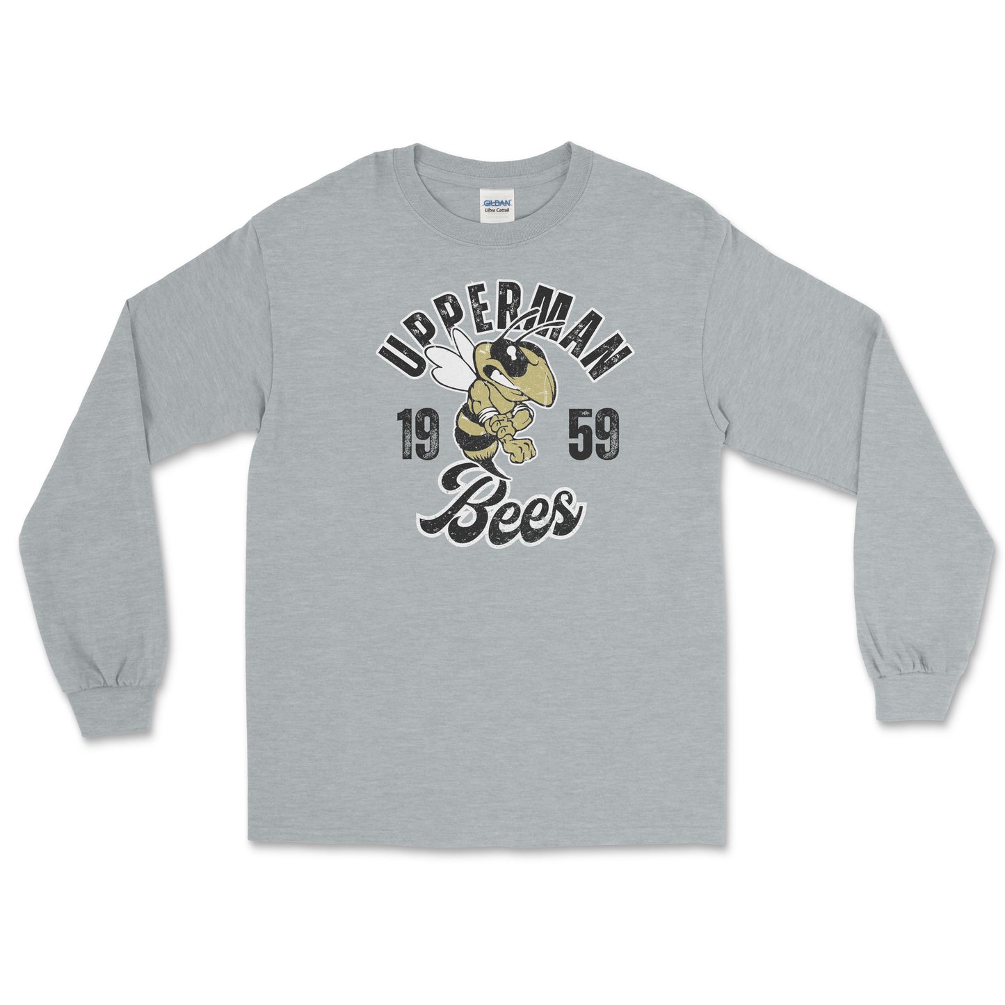 SALE-"Upperman Bees" Long Sleeve Tee, Gray